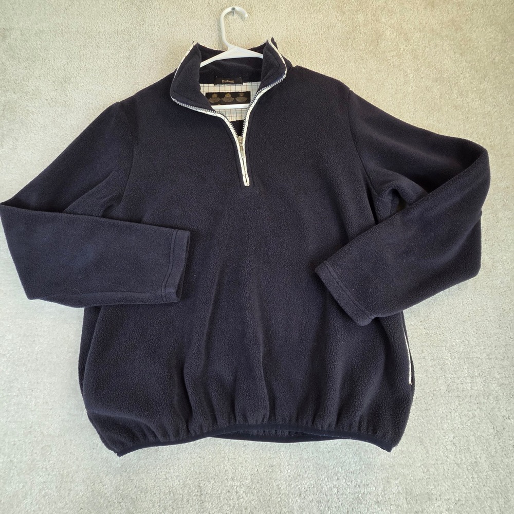 Barbour Classic Fleece Zip Neck Jacket Navy Blue Women Size 12 Pullover
